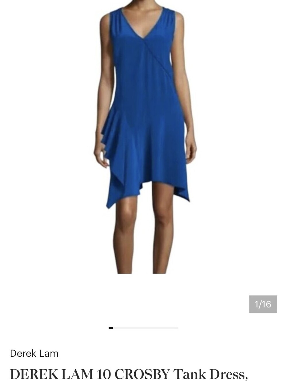 Derek Lam,10 Crosby, Cobalt Blue Asymmetrical Tank Dress,100% Silk